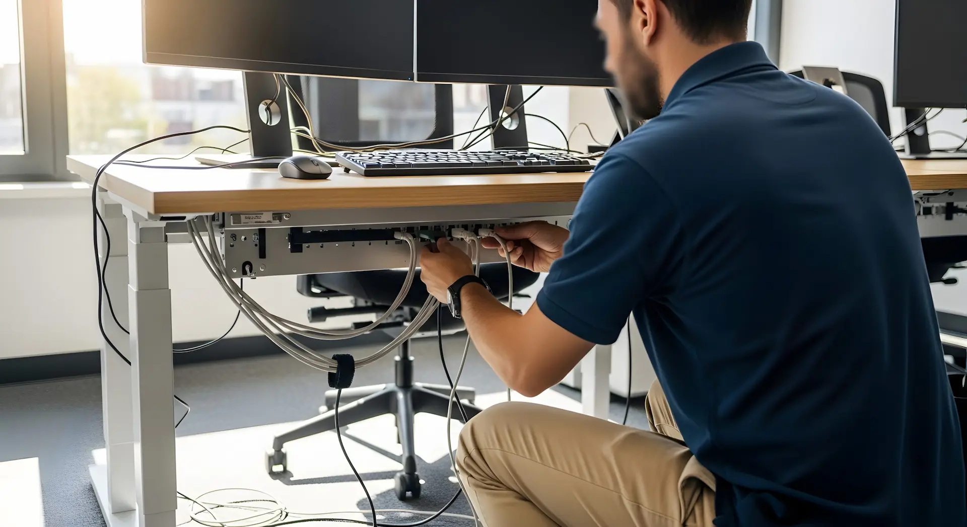IT Consultatnt running wires for office setup